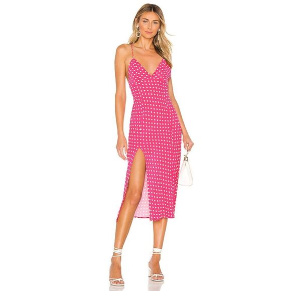RESA Dresses & Skirts - RESA Hot Pink White Polka Dot Harper Slip Midi Dress Lightweight Size Medium